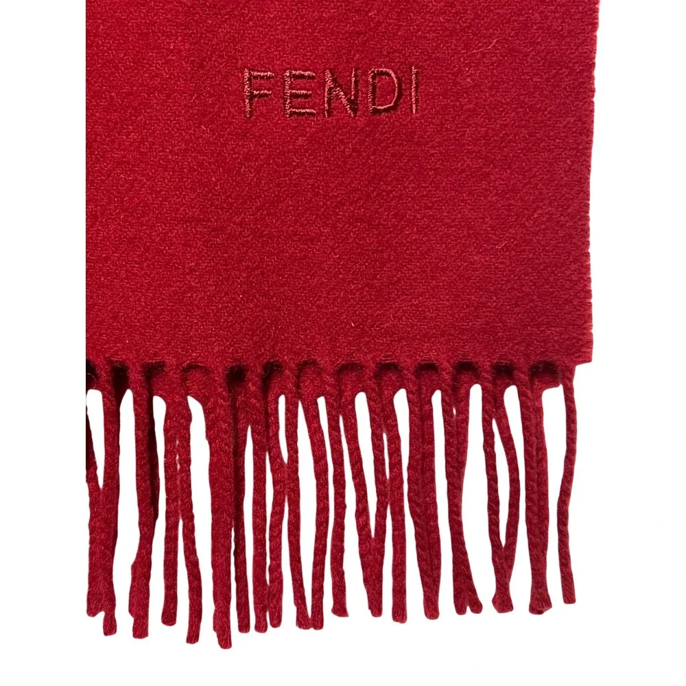 Fendi Red Scarf Fringe Logo Detail Women's Luxury Accessory 12